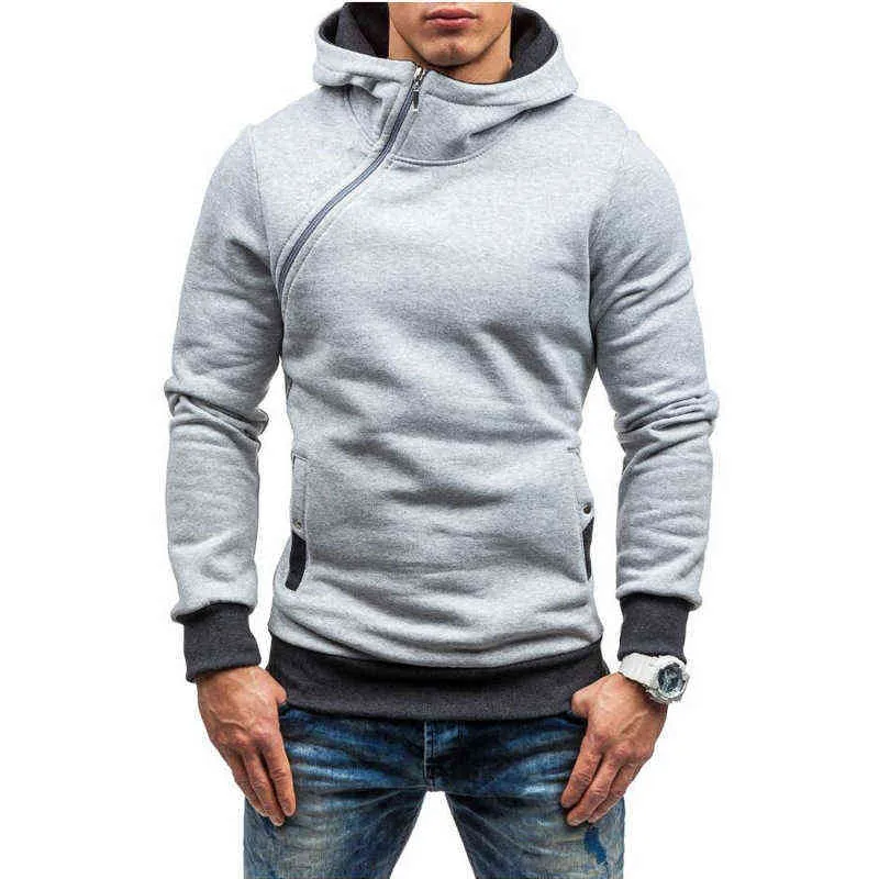 Hooded man multicolor pullover diagonal dragkedja hoodies höst vinter träning casual jackor hoody sweatshirts 3xl 211217