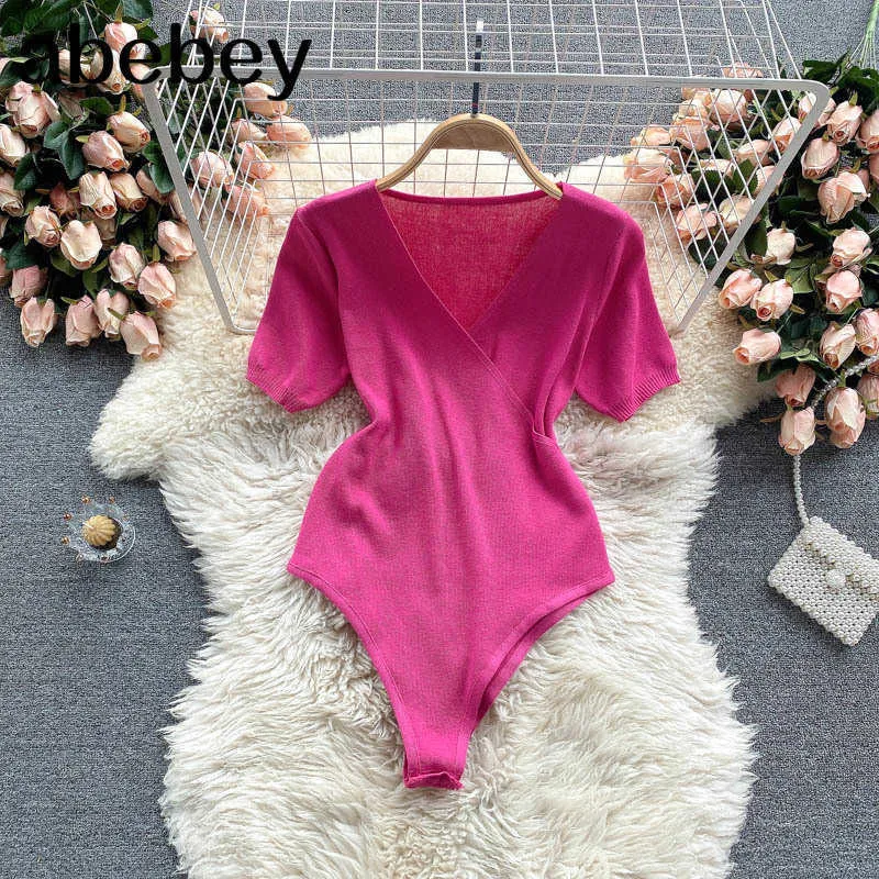 Solid Casual V Neck Fitness Rompers Women bodysuit Short Sleeve Regular Jumpsuit Fashion Streetwear Outfits Style 210715