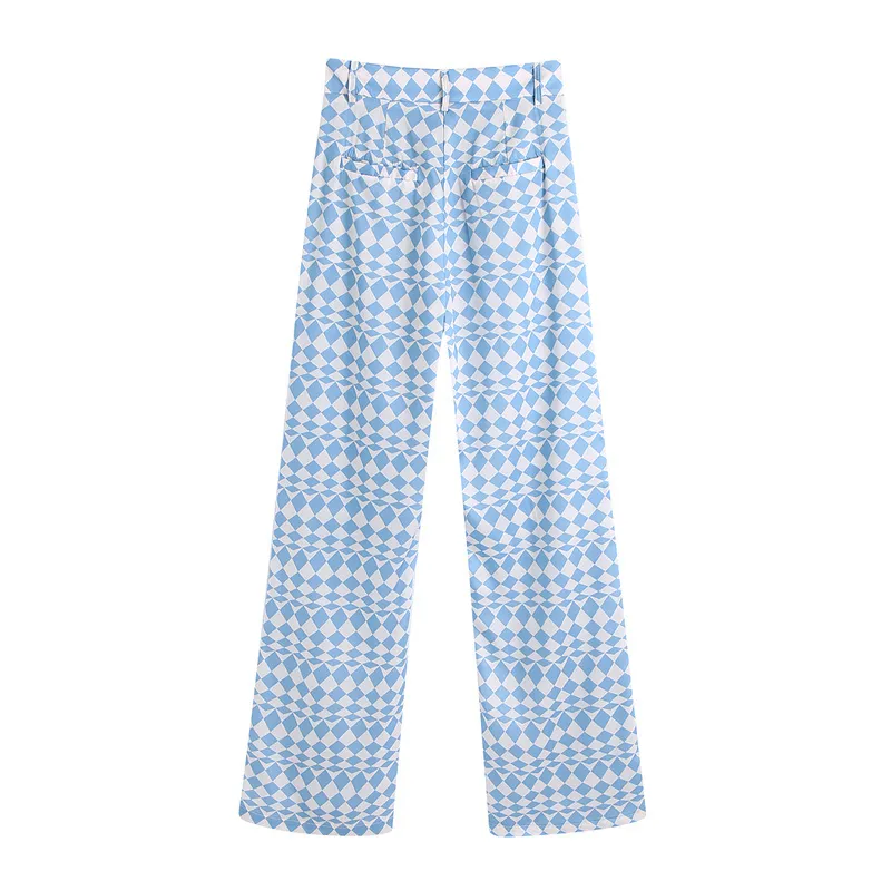 Wydruk geometryczny Casual Długie Spodnie Dla Kobiet Mid Walii Streetwear Moda Spodnie Lady Lato Prosta Kobieta 210430
