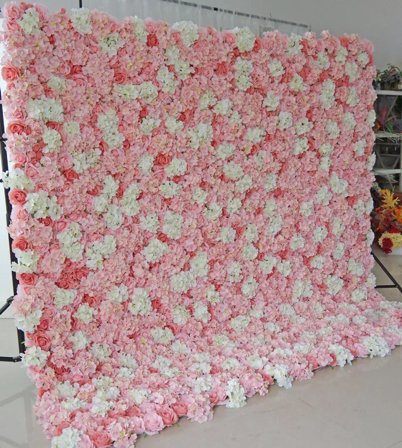 8X8Ft Top Quality Creative 3D Flower Wall Made With Fabric Rolled Up Artificial Flowers Arrangement Wedding Backdrop Decoration288Z