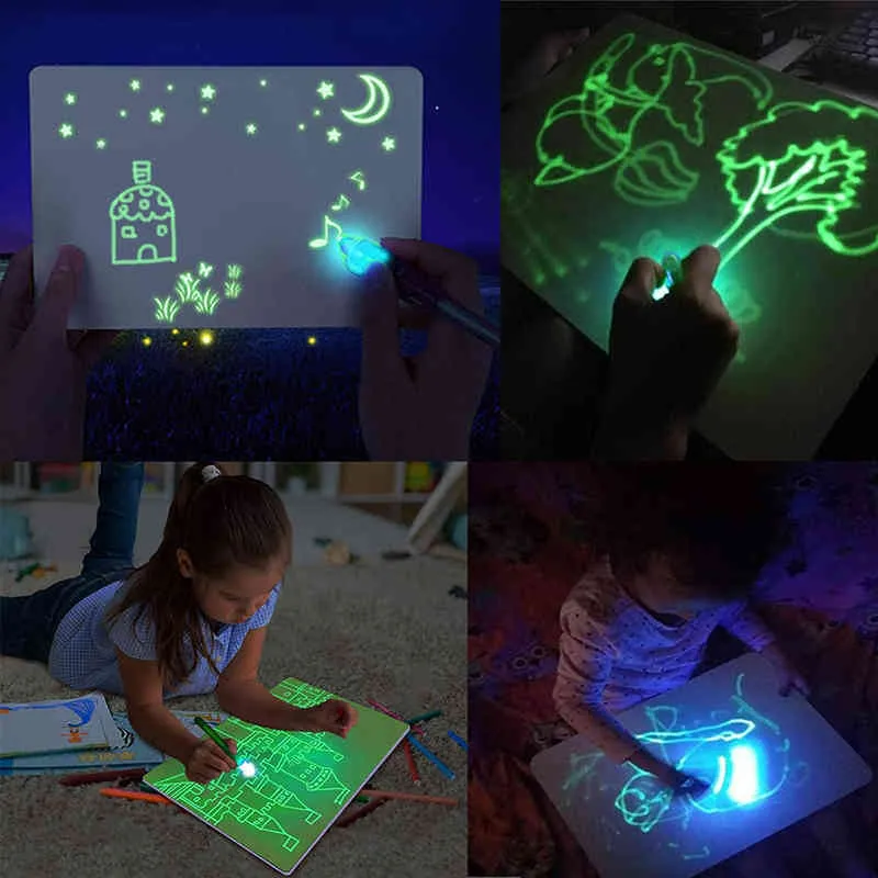 Lysande ritbord Tablet Draw In Dark Magic Light-Fun Fluorescerande Pen Barn Educational Toy Kids