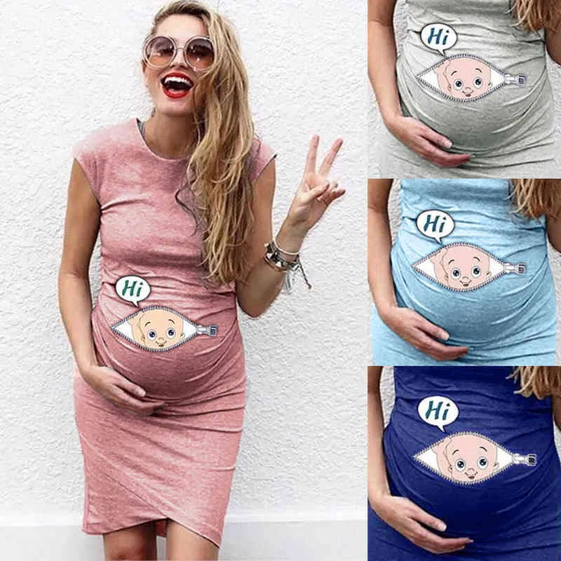 Vestiti Donne sexy vestito di maternità del fumetto vestito Losse vestito da allattamento al seno 2021 estate delle signore gravidanza abiti casual G220309