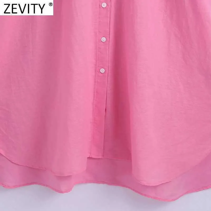 Zevity kvinnor mode v nacke solid färg casual lös tröja klänning kvinnlig chic singel breasted raka affärer vestidos ds8338 210603