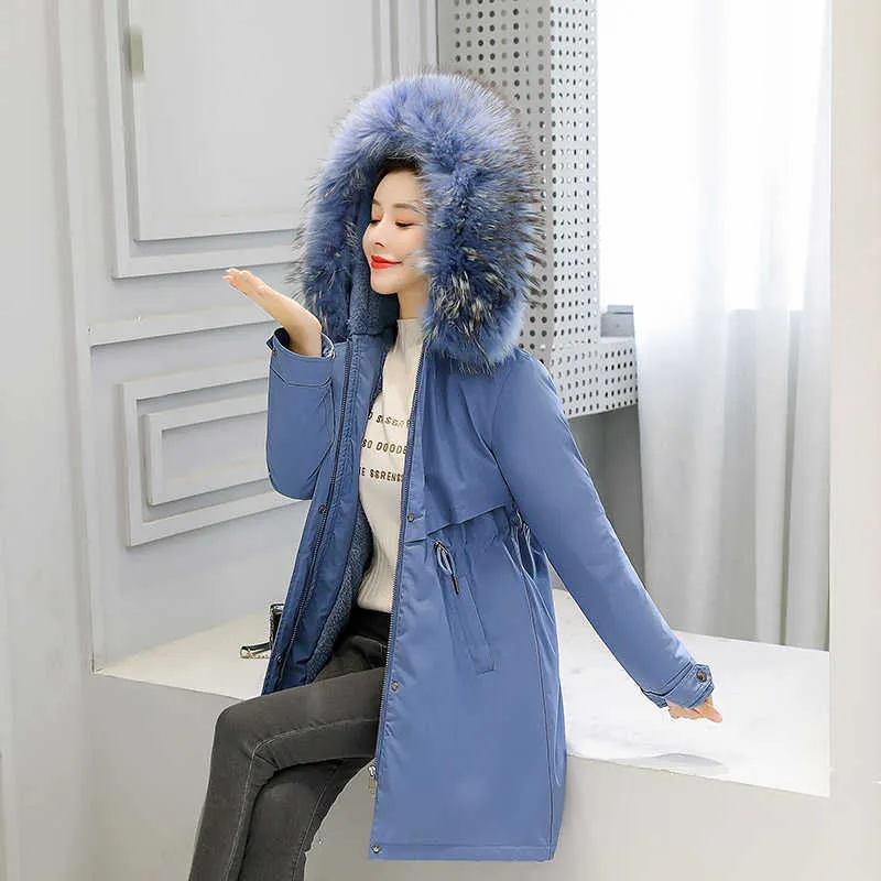 Piumino donna fodera in cotone cappotto parka invernale donna Parker Fashion Plus velluto spesso medio lungo con cappuccio 211013