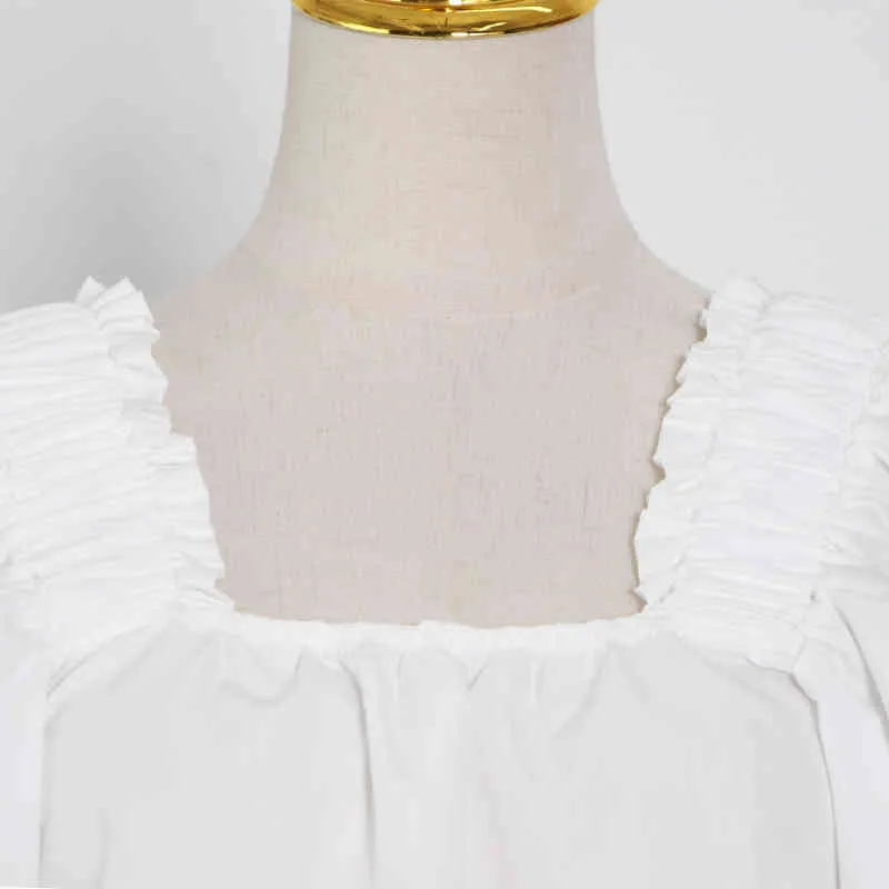 Camicia bianca casual camicette patchwork a maniche corte con scollo a scollo quadrato da donna Moda estiva femminile 210524