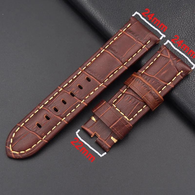 Uhrenarmbänder 22mm 24mm Leder Dickes Armband Echtes Band für Pam Brown Black Straps Armband Armband277k