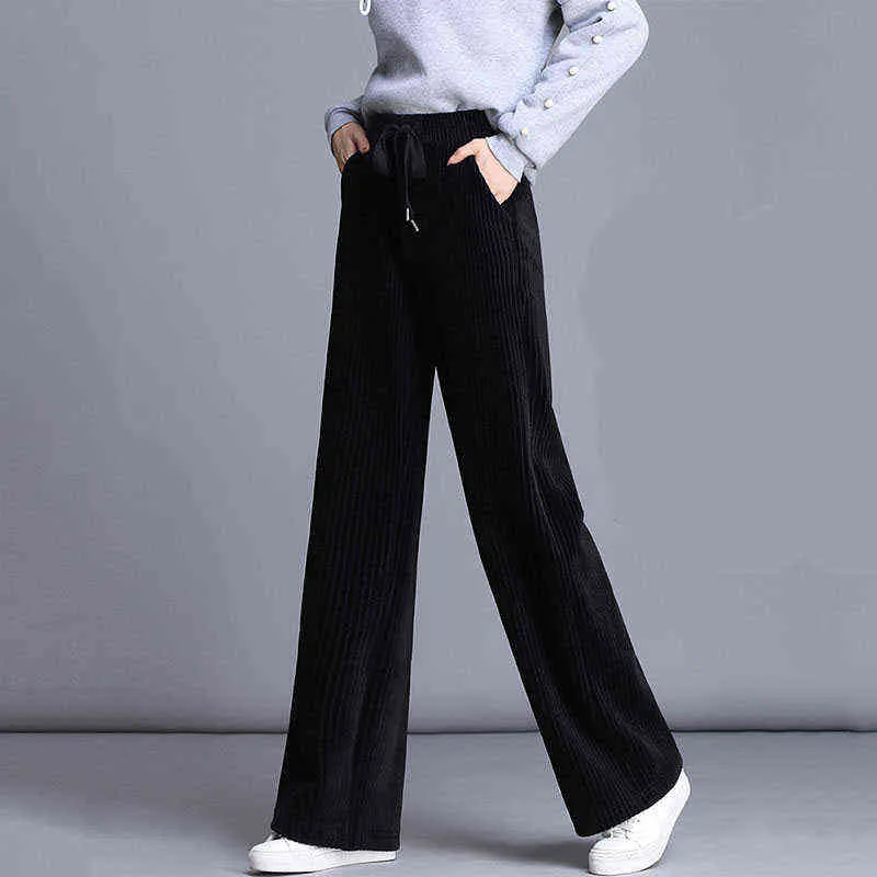 Lucyever Plus Size S-4XL Calças Calças Mulheres Moda Cintura Alta Calça Reta Engrossado Quente Casual Feminino Feminino Pant Calças 211216