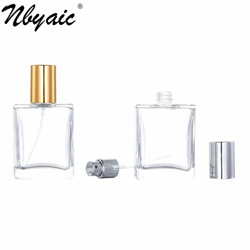 Perfume replacement bottle, gold and silver straight cover, 30ml, 50ml portable transparent glass bottle, spray bottle