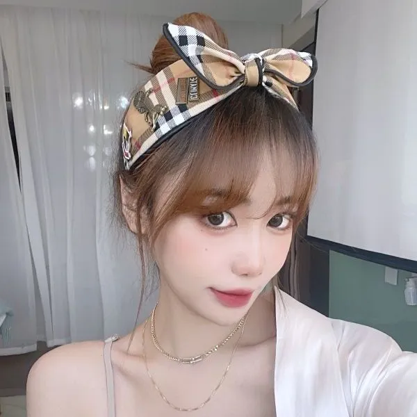 Koreaans ornament Dongdaemun Graceful Online Influencer Classic B Plaid Bow Headband Set Clip Hair Ring6301883