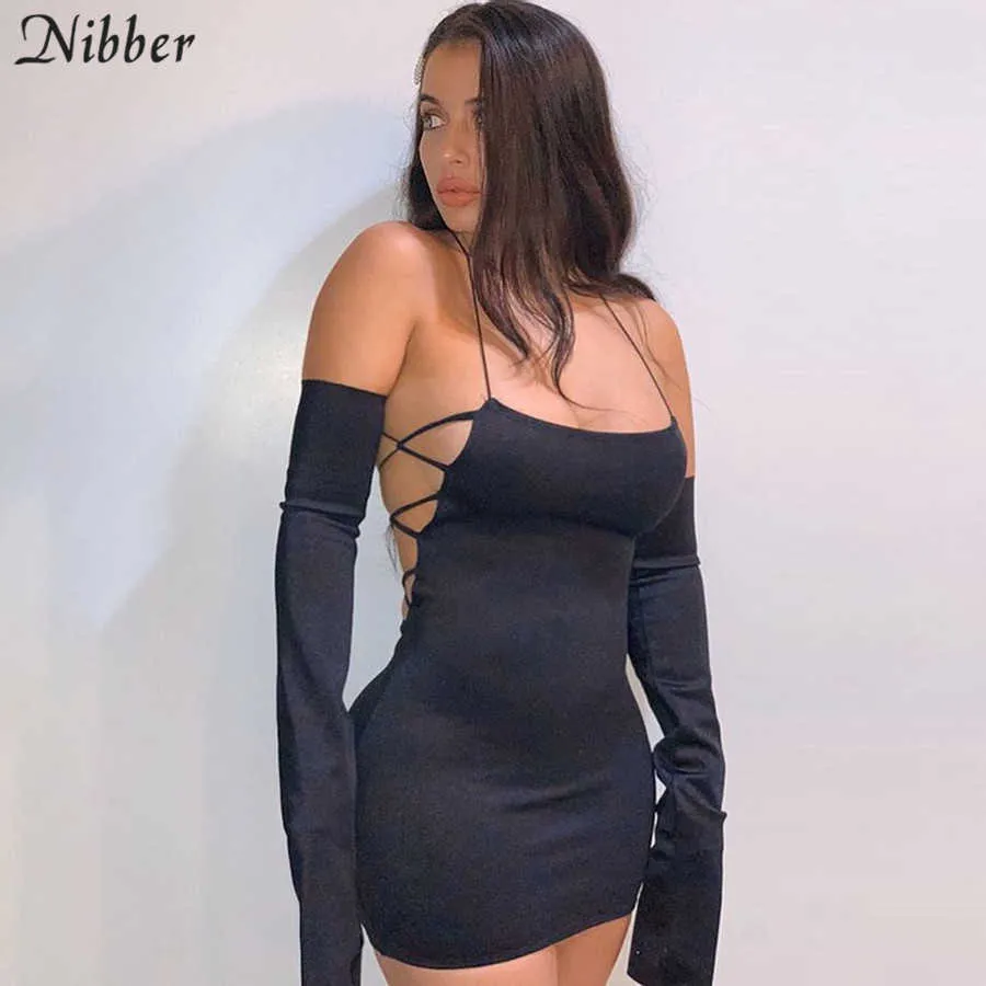 Nibber Sexy Dos Nu Halter Mini Robe De Noël Femmes Moulante Sauvage À Lacets Clubwear 2020 Noir Extensible Haute Streetwear Vêtements Y0823