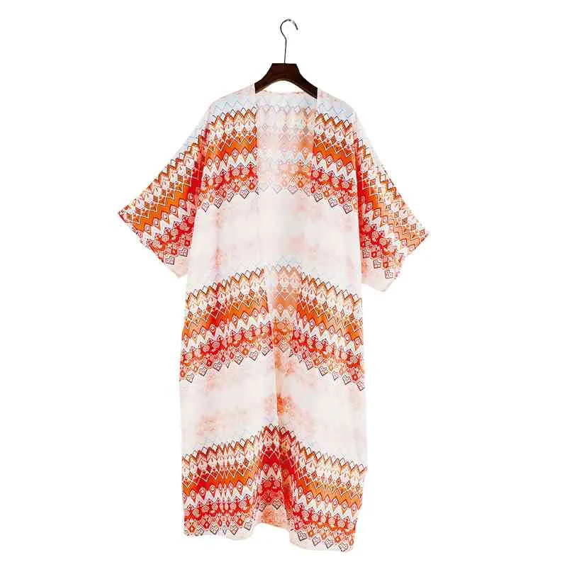 Boho Paski szaty dla kobiet kostium kąpielowy Cover-ups Plus Size Beach Nosić Kimono Sukienka Summer Swimsuit Cover Up A805 210420