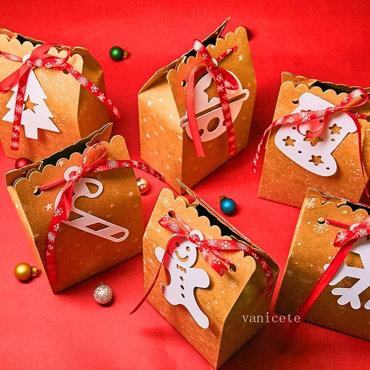 DIY large kraft paper bag Christmas Candy Box with white tag ribbon apple gift box T2I52810