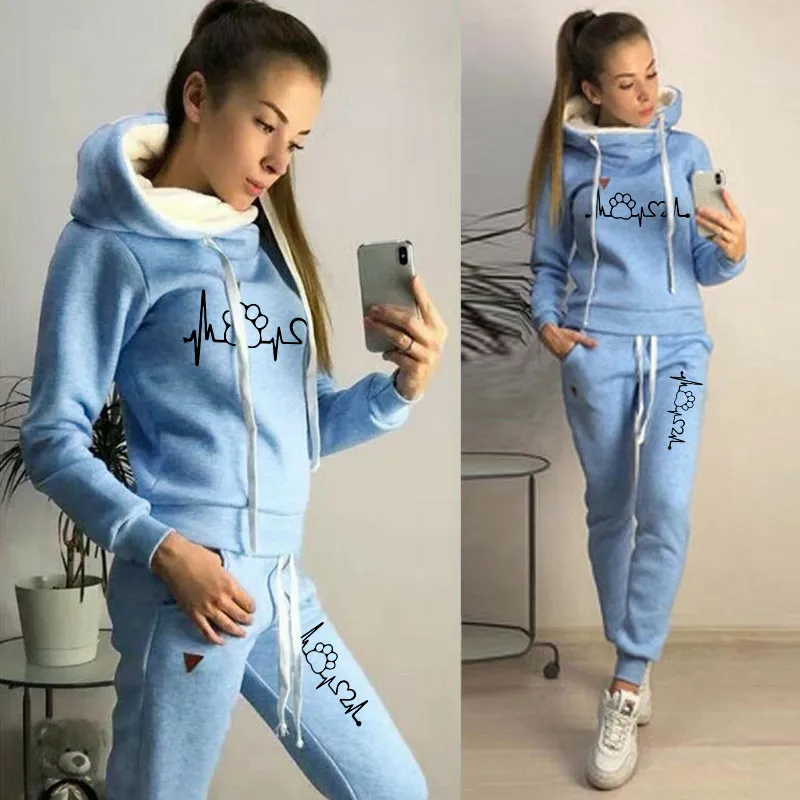 Two Piece Sets Casual Tracksuit Women Hooded Pullover Hoodies and Pants Suit Outfits Female Sweatshirts Autumn Spring Tracksuits 220315