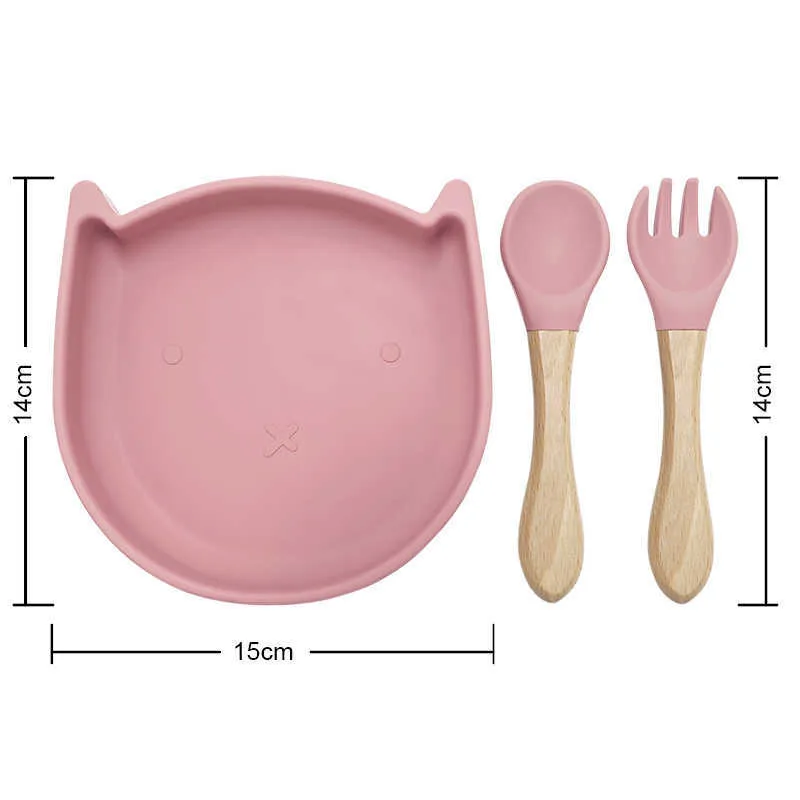 Am azon selling 100% Food Grade Cat Shape Bowl Safety Suction Silione Spoon Baby Feeding Set Toddler Christmas Gift 211026