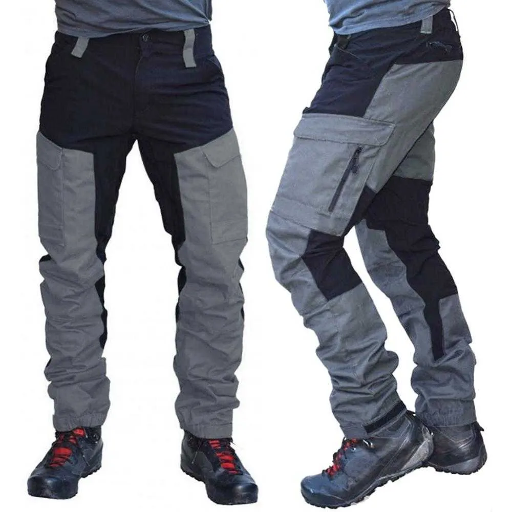 2021 nouveaux hommes mode couleur bloc multi poches sport long Cargo pantalon travail pantalon hommes vêtements Streetwear pantalon grande taille 3XL Y0811