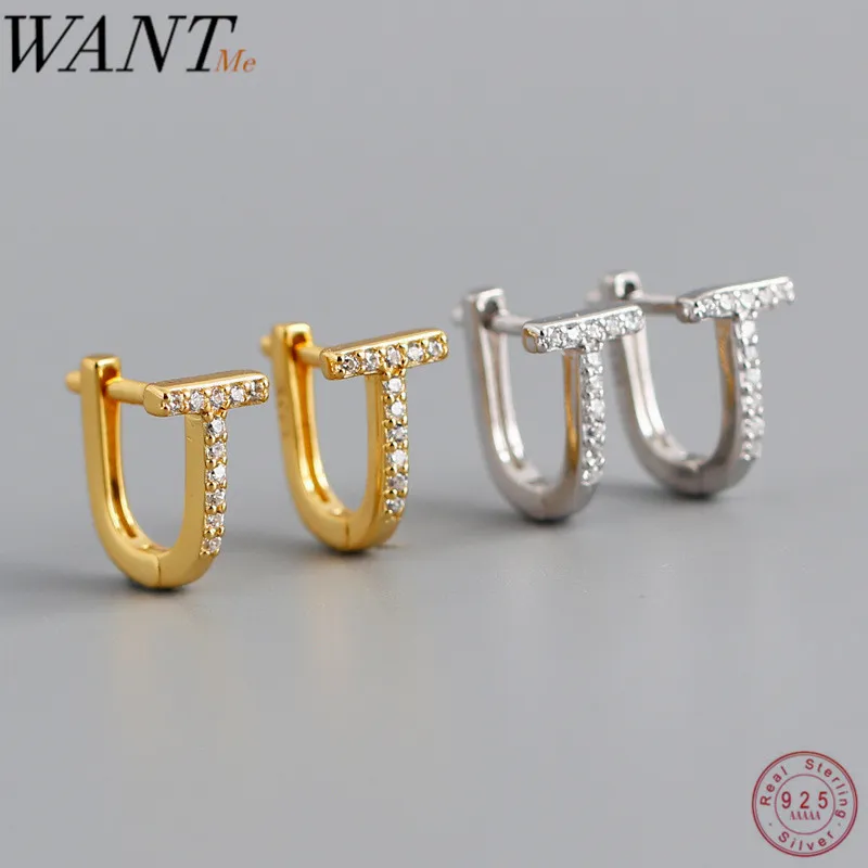 WANTME Real 925 Sterling Silver Géométrique Minimaliste Lettre en forme de U T Petites boucles d'oreilles pour femmes Fête d'anniversaire Bijoux Cadeau 210507