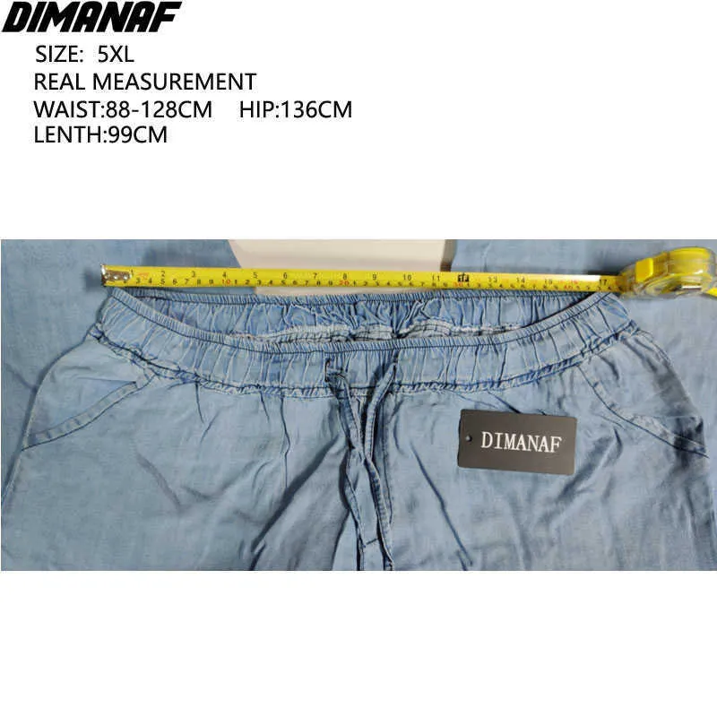 DIMANAF Plus Size Women Jeans Pants High Waist Denim Harem Female Elastic Drawstring Pockets Blue Trousers Large Size S-5XL 210616