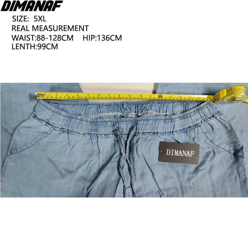 Dimanaf Plus Storlek Kvinnor Jeans byxor Hög midja Denim Harem Kvinna Elastiska Dragkroppar Fickor Blå Byxor Storlek S-5XL 210616