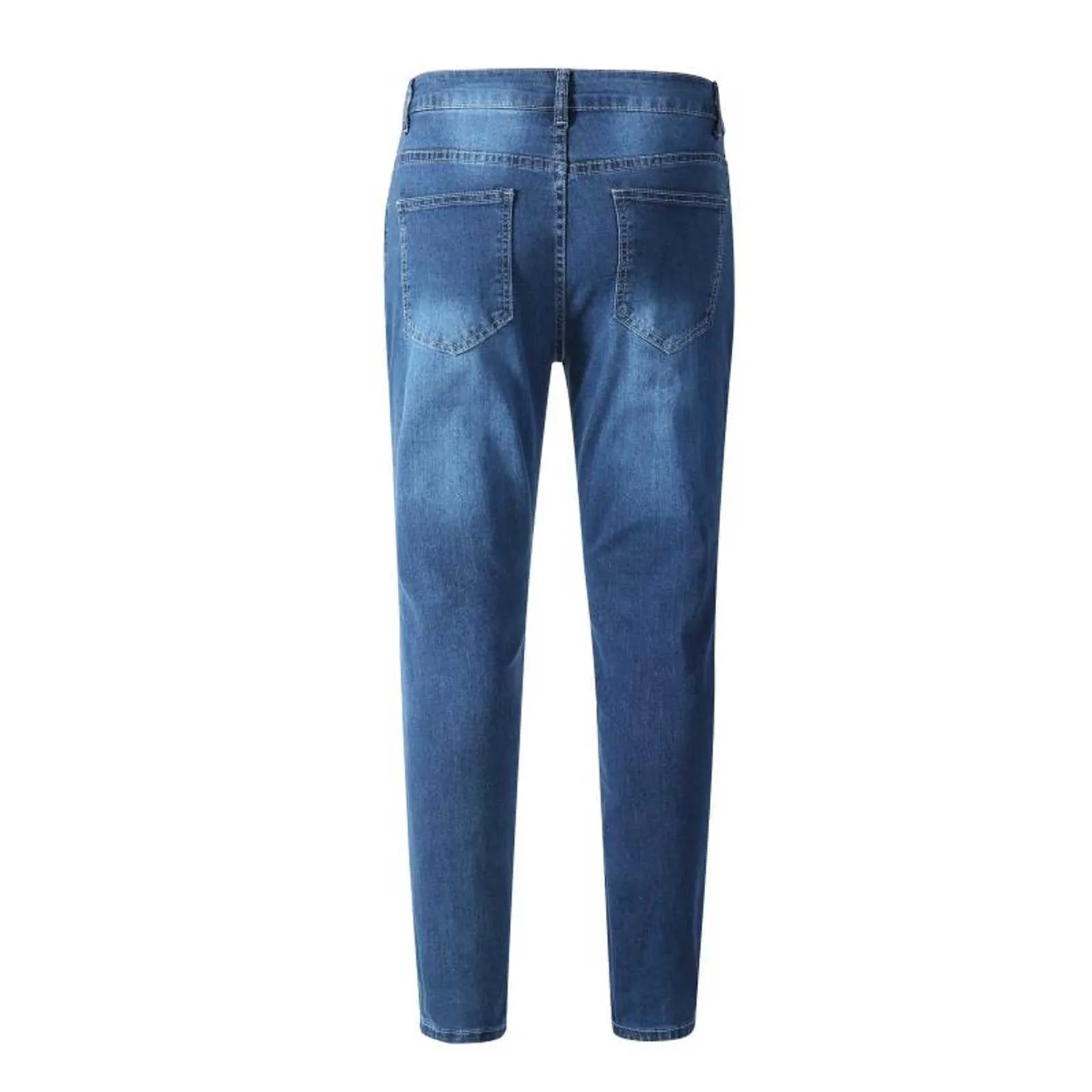 Mode Hommes Trou Déchiré Fermeture Éclair Taille Haute Stretch Skinny Denim Pantalon Pantalon Casual Skinny Jeans Crayon Pantalon Plus La Taille #35 X0621