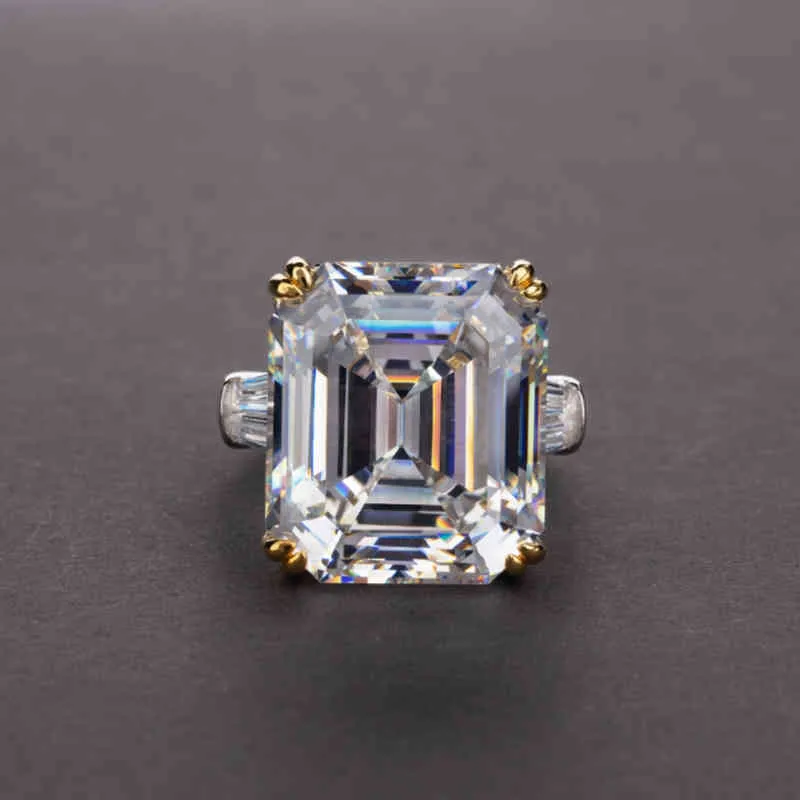 Oevas 100% S925 Sterling Silver Luxury Square Pink Yellow White High Carbon Diamond Wedding Rings för Kvinnor Party Fine Smycken