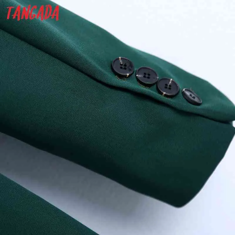 Abbigliamento da ufficio da donna Cappotto blazer verde a un bottone Cappotto vintage a maniche lunghe sul retro Capispalla femminile Chic Veste BE413 210416