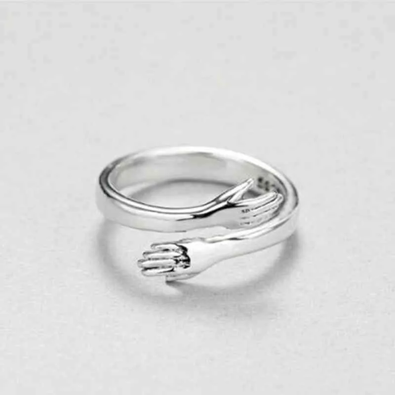 Silver Plated Rings for Women Temperament Personality Jewelry Creative Love Hug Ring Fashion Tide Flow Open Ring