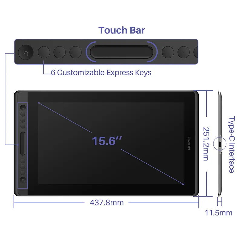 HUION KAMVAS PRO 16 Tekening 15.6 inch 120% SRGB Digitale Grafische Tablet Pen Display Monitor met Tilt-functie