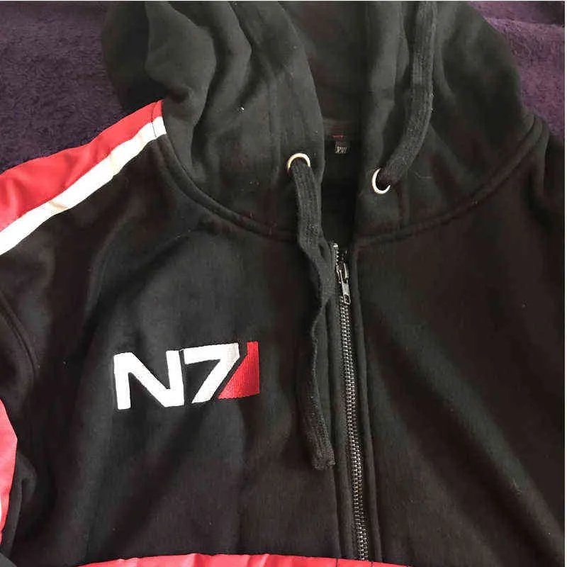 Mass Effect N7 Hoodies Men Black Anime Hooded Sweatshirt Male Zip Tracksuit Hoody Casual Hoddies Fleece Jacket Women Winter XXXL 211230