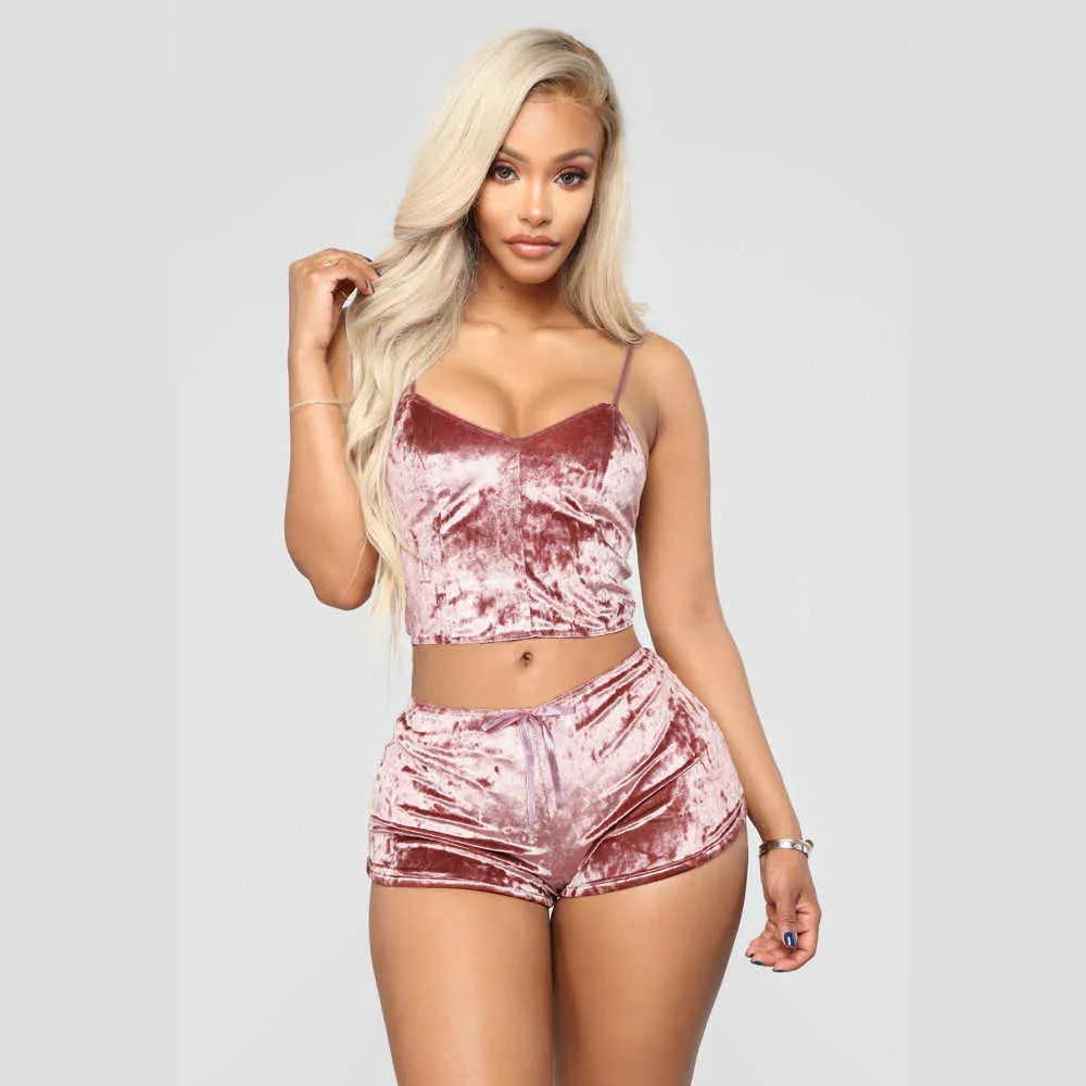 Pyjamas Femmes Lingerie Sexy Sans Manches Col En V Solide Vêtements De Nuit Europe Et Amérique Mode Pyjama Ensemble Vêtements À La Maison Plus Taille Q0706