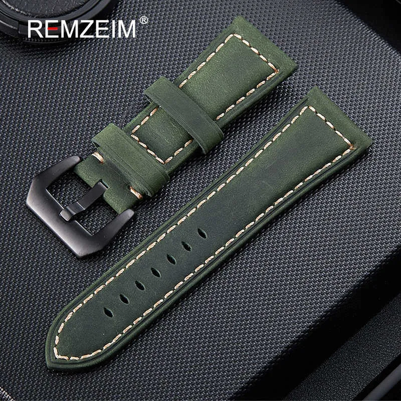 Uhrenarmbänder 20 22 24 26mm Echtes Leder Dunkelbraun Schwarz Mann Frauen Handgemachte Vintage Scrub Armbanduhr Band Strap Metall schnalle T192687