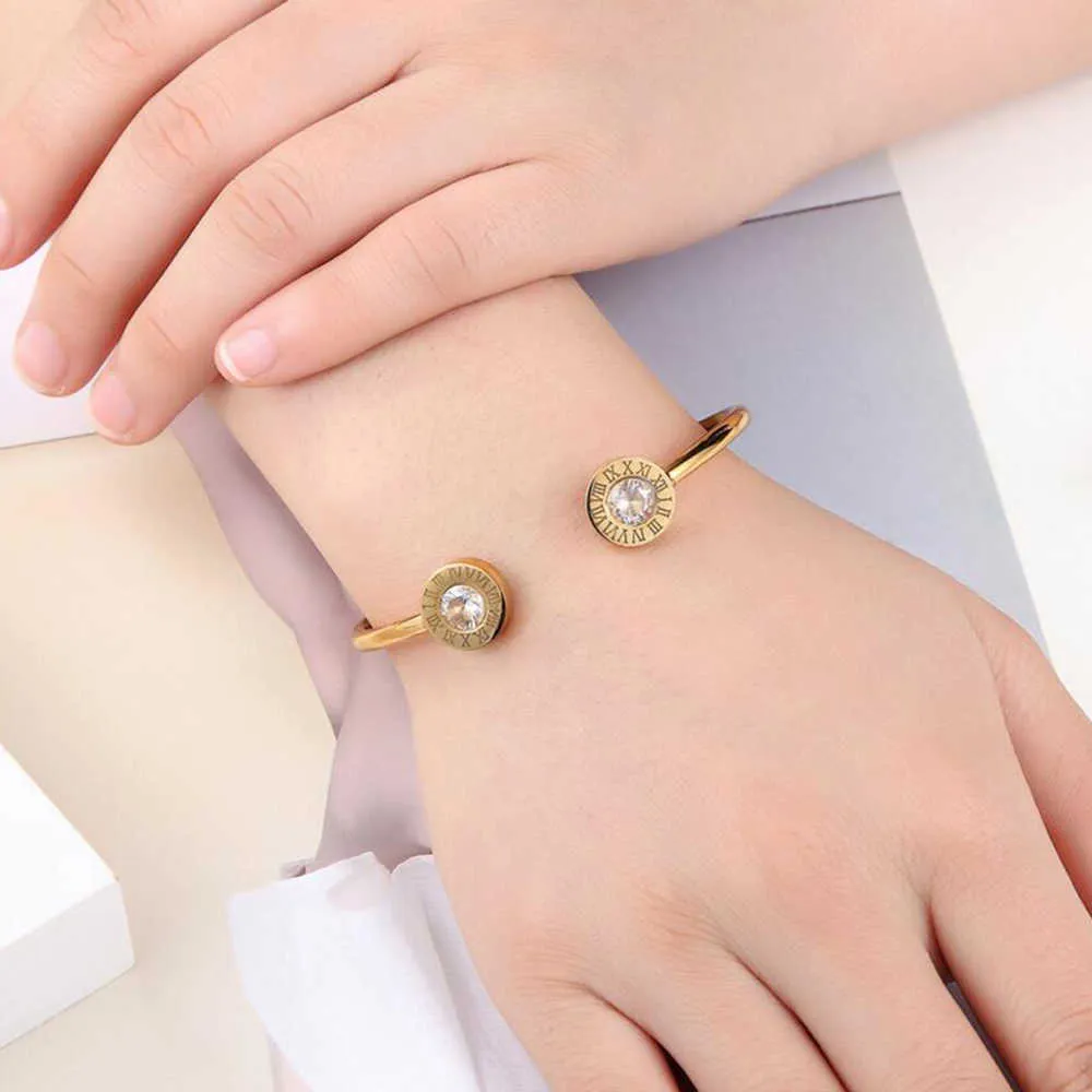 Adjustable Open Stainless Steel Bracelet Bangles Cuff Bracelets for Women Jewelry Gift for Girls Q0719