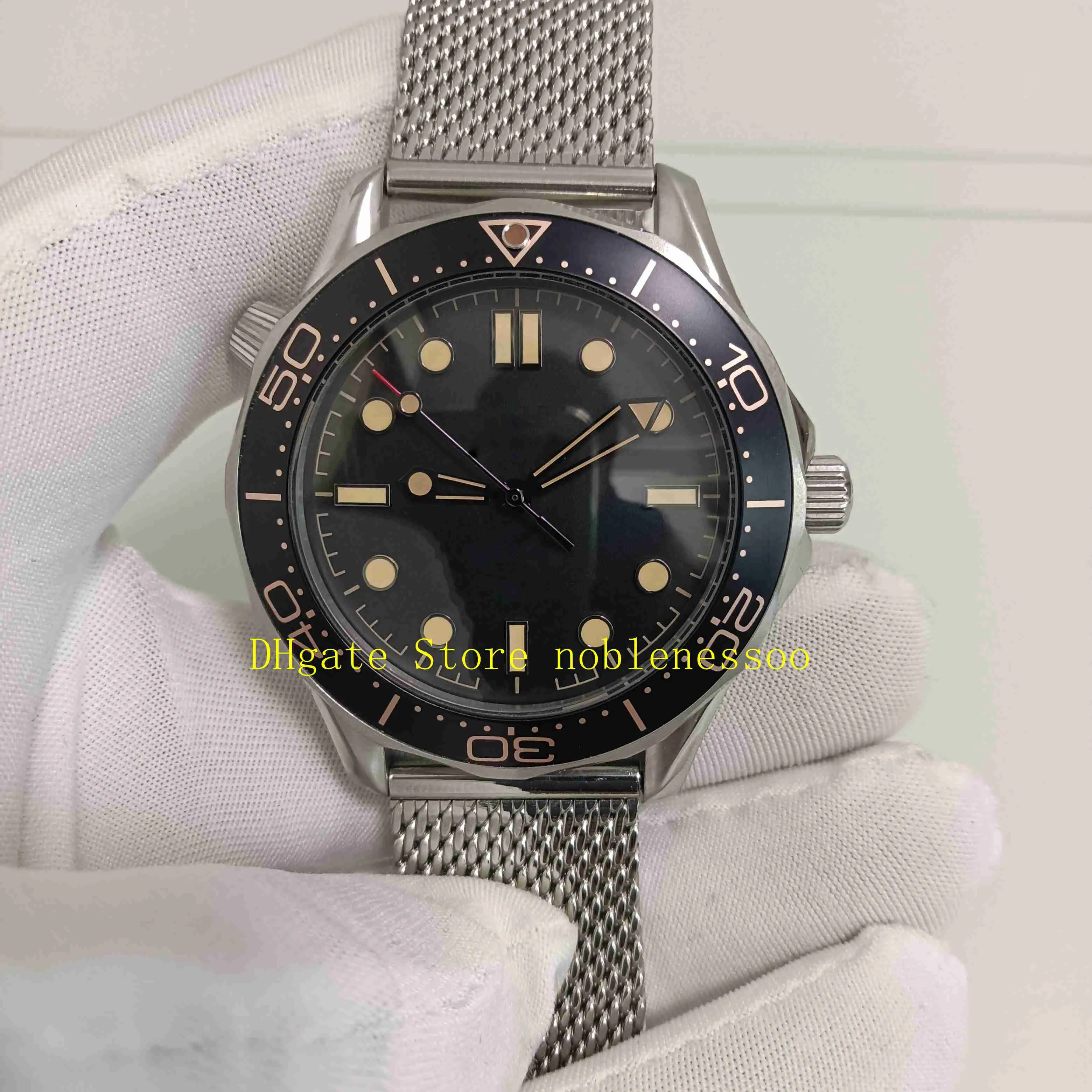 Men's 007 Automatic Watch Real Po Men Black Dial Not Time to Die Die 300m 42mm Inoxyd Steel Bracelet Edition Professiona288F