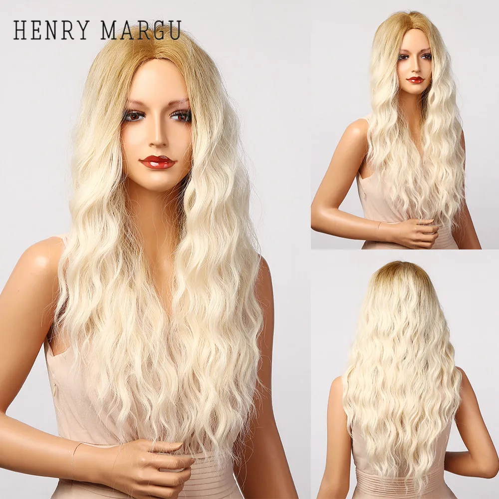 Cosplay brun platinblond ombre peruker långa lockiga syntetiska peruk för kvinnor afro mellersta del hög temperatur hårfaktorisk direkt