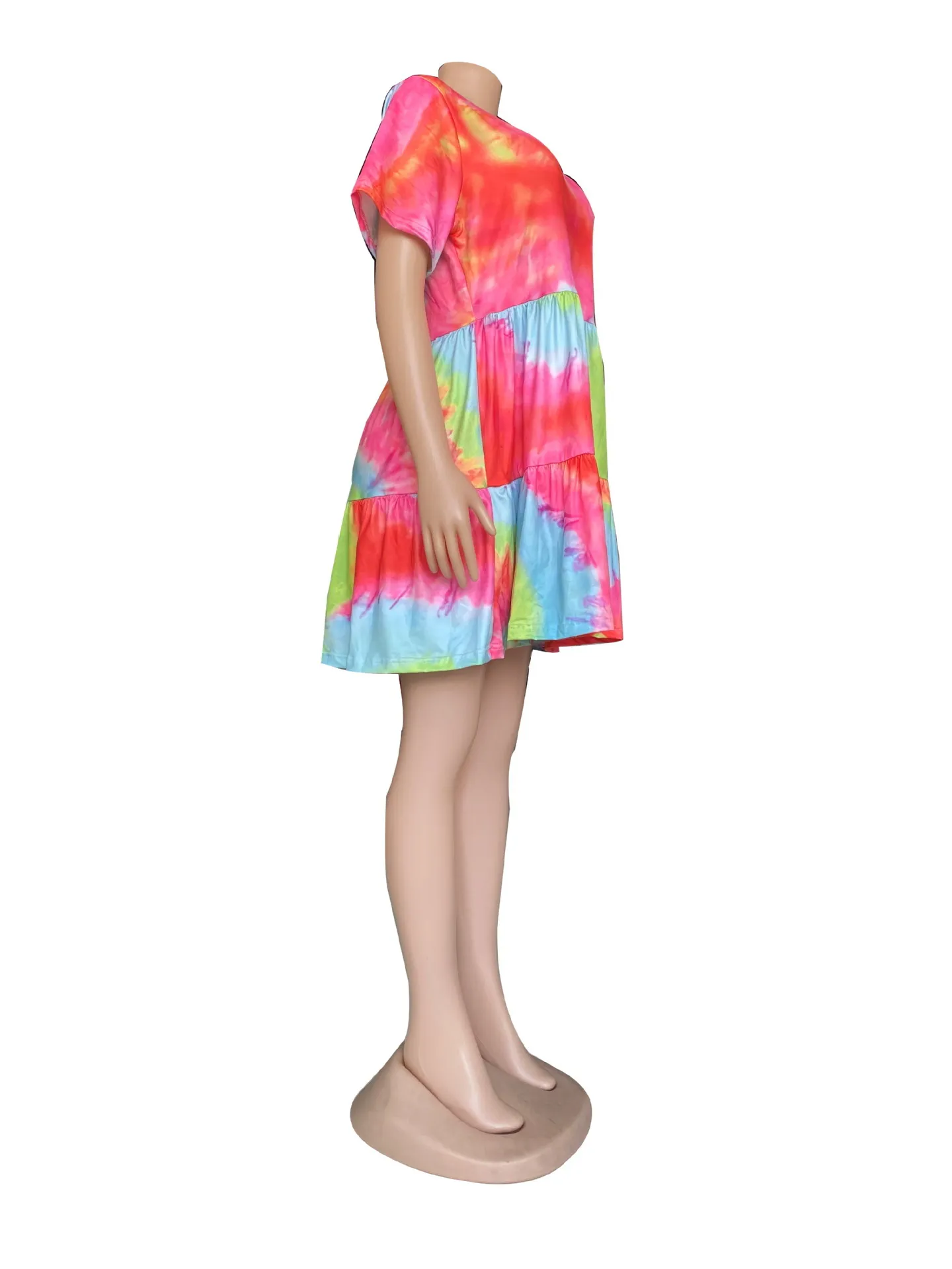 Multicolor Afdrukken Vrouwen Casual Losse Jurk Plus Size Mode O-hals Korte Mouw Zomer Verkopen Mini Jurken 210525