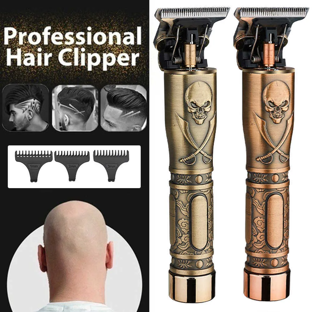 Men Cordless T Bald Head Hair Clipper Mower USB Rechargeable Vintage Trimmer T-Outliner Barber Professional Shaving Haircut P0817