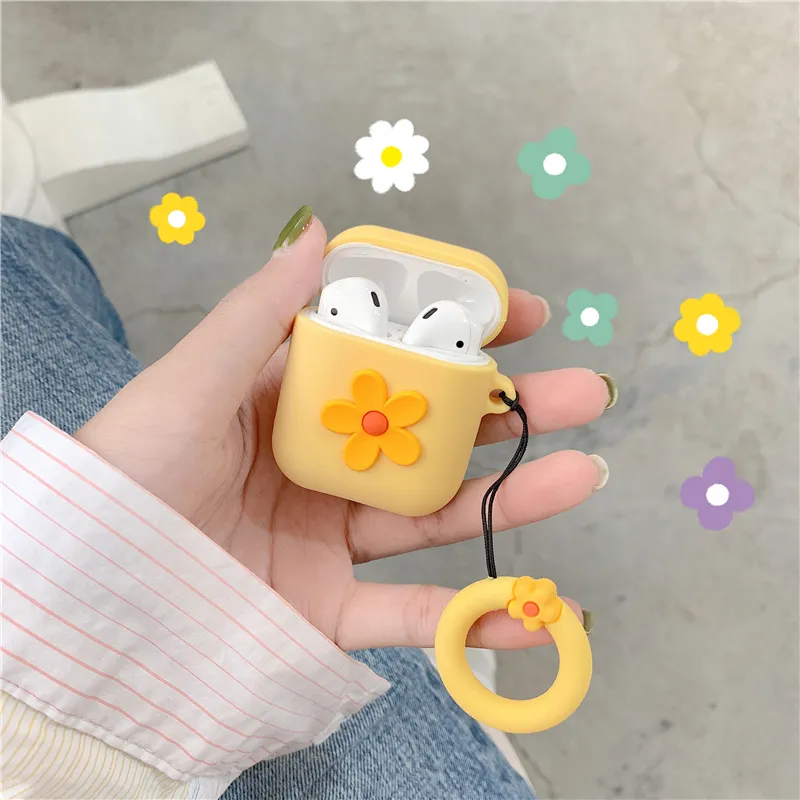 Para airpods 2 caso bonito dos desenhos animados padrão de flor silicone macio s apple airpods fone de ouvido capa funda3685357