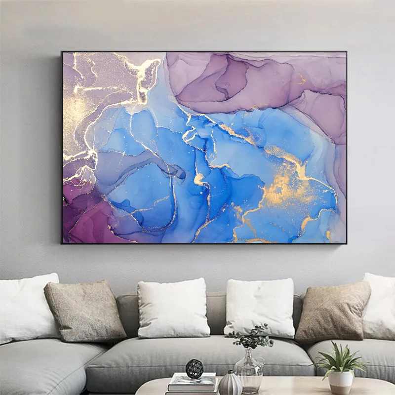 Große Leinwand Malerei Rosa Blau Tinte Poster Wand Kunst Abstrakte Bild HD Druck Für Wohnzimmer Dekoration Kein Rahmen
