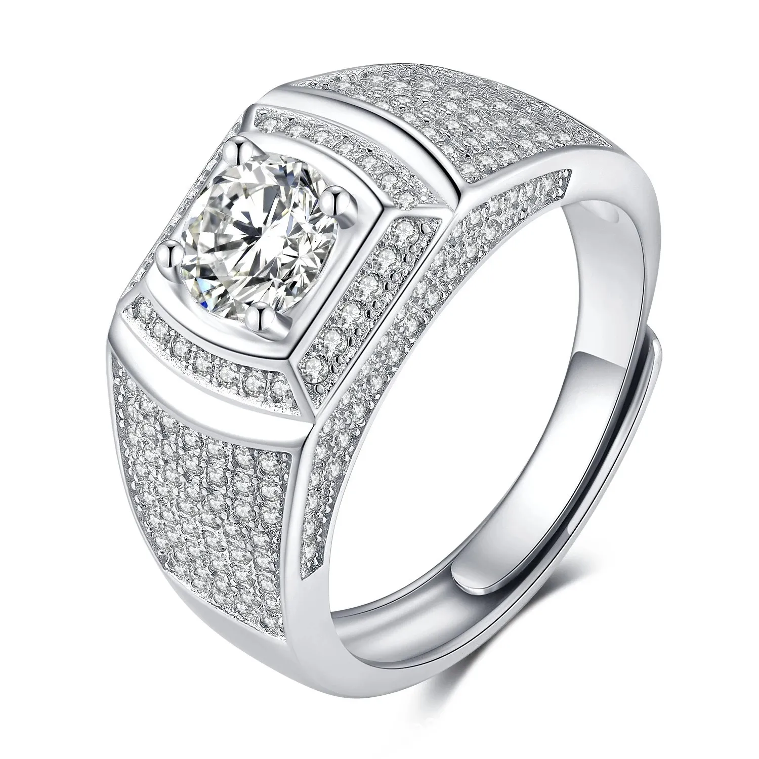 2021 Neues Design S925 Silber Honeycomb Gypsophila High Imitat Moissanit Business Herren Diamant Resizable Ring Sinnvolles Geschenk