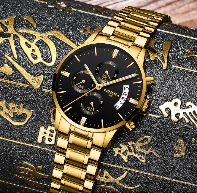 NIBOSI Brand Quartz Chronograph Mens Watches Stainless Steel Band Fashion Trendy Watch Luminous Date Life Waterproof Wristwatches257L