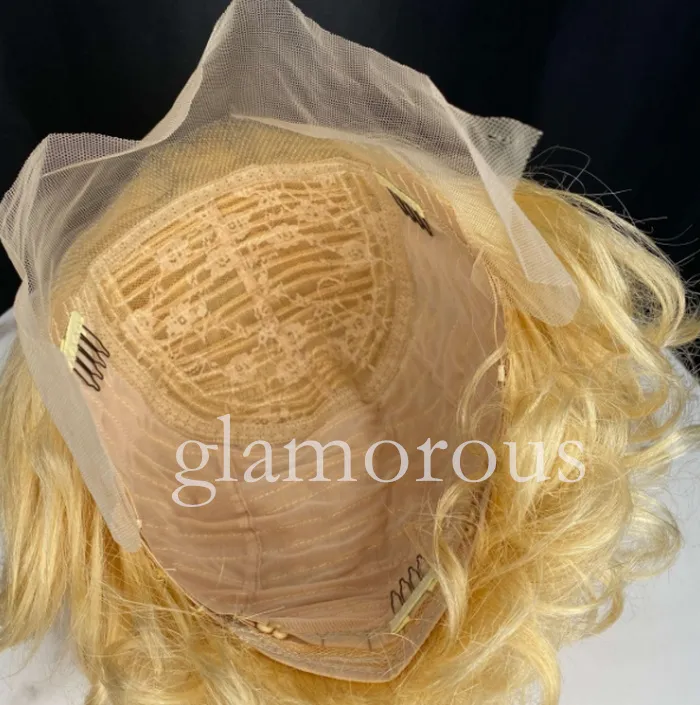 13x1 Dentelle Pixie Cut Brésilien Sans Colle Perruques de Cheveux Humains Pour Les Femmes vague de corps 613 Blonde Court Bob perruque