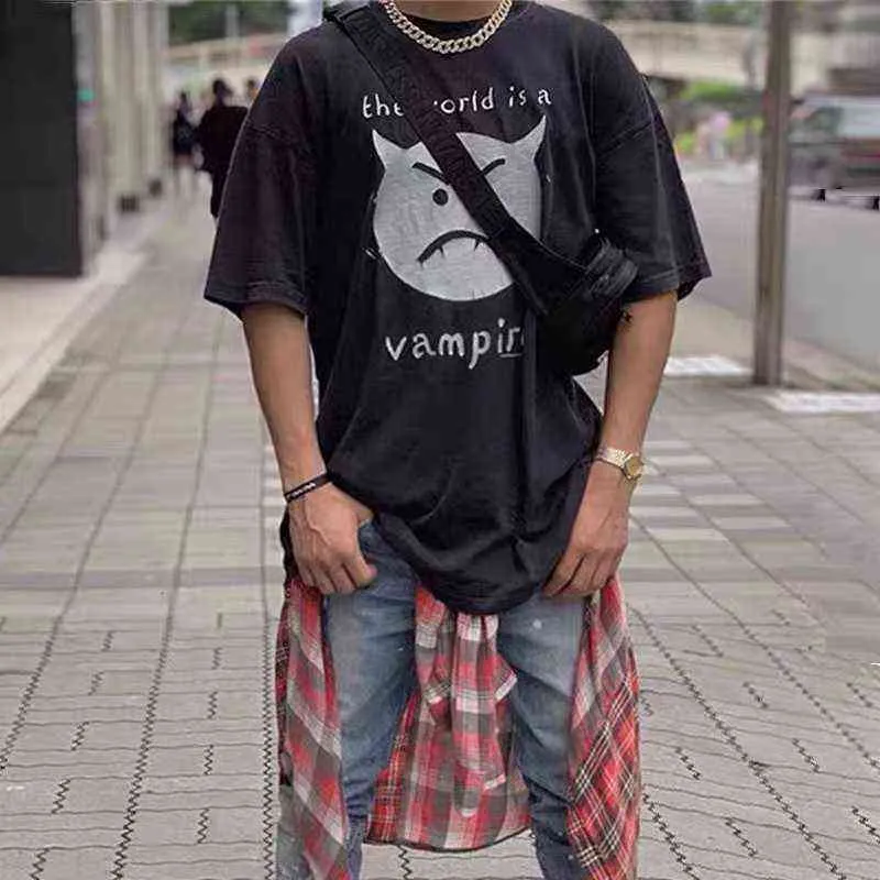 Versione High Vintage Bieber Same Vtg Little Devil Loose Wash T-shirt a maniche corte da uomo e da donna usata