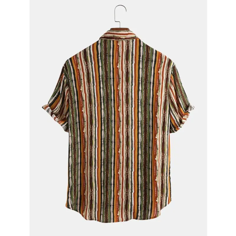 Striped Summer Beach Hawaiian Mens Shirt Casual Hawaii Short Sleeve Oversize Aloha Shirt Loose Linen Holiday Vacation Camisa Men 210524