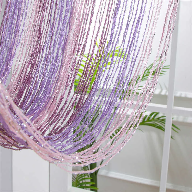 Topfinel Shiny String Curtain Valance Tassel Multi Color Line Curtains for Living Room Window Door Divider Rooms Curtains 210712