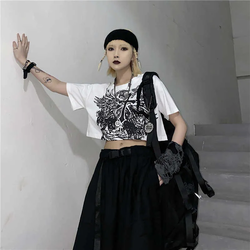 Gothic Stijl Crop Top Harajuku Grafische T-shirt Voor Vrouwen Ulzzang Tshirt Zomer Tee Short Goth Kleding Korte Mouw album y2k X0628