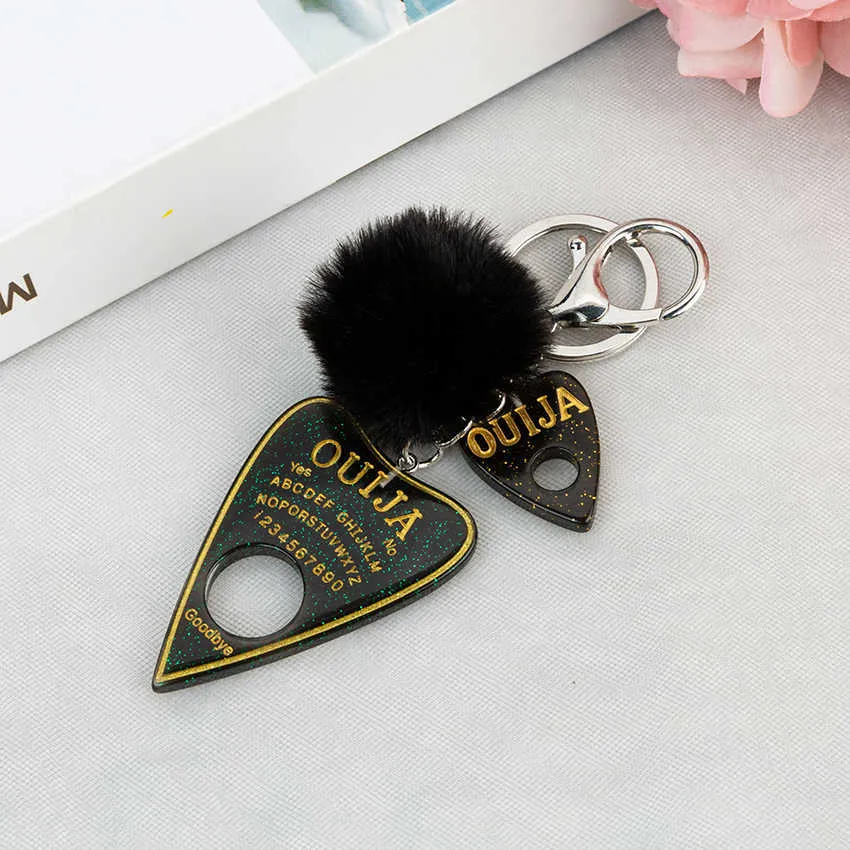 Donne Ouija Planchette Portachiavi In Resina Pompon Pendenti E Ciondoli Borsa Portachiavi Con Palla Puffer Punk Bordo Artigianato G1019