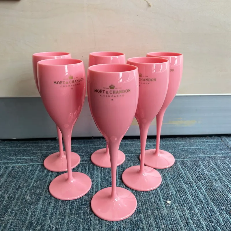 Flickor Pink Plastic Vine Glass Party Unbreakable Wedding White Champagne Coupes Cocktail Flutes Goblet Akryl Elegant Cups221H