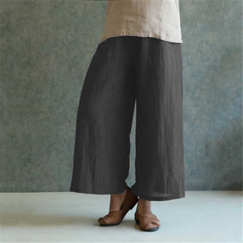 Casual Blanc Noir Coton Lin Pantalon Femmes Printemps Taille Haute Pantalon Large Jambe Plus Taille Pantalon D'été Pantalon Lâche Femme Q0801