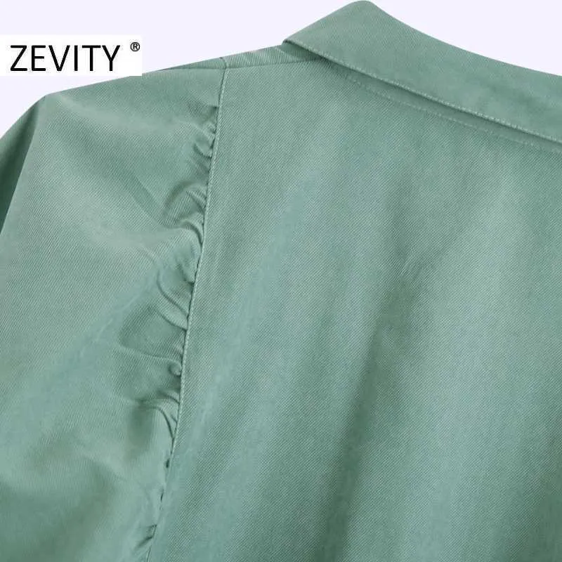 Zevity女性のファッションソリッドカラープリーツミニシャツドレスオフィスレディバットスリーブドレープvestidoシックスリムドレスDS4358 210603