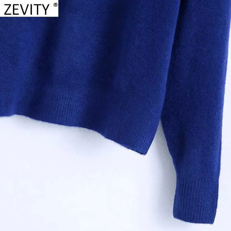 Zevity mujeres simplemente cuello redondo suave al tacto Casual tejido suéter femenino Chic básico manga larga jerseys ocio marca Tops SW902 210914