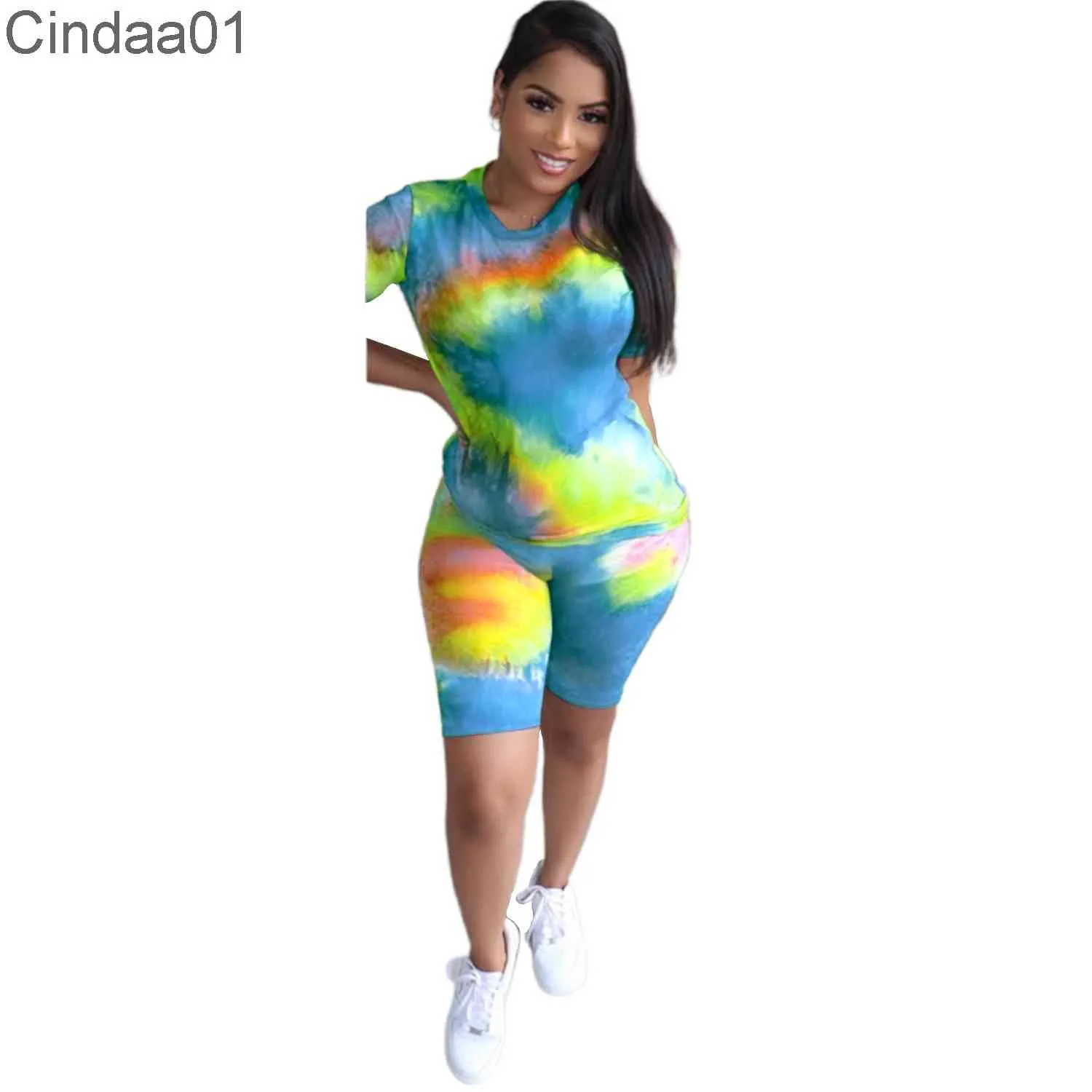 Tute da donna T-shirt da jogging firmate Home Tie Dye Summer Two Womens 2 pezzi corti Completi